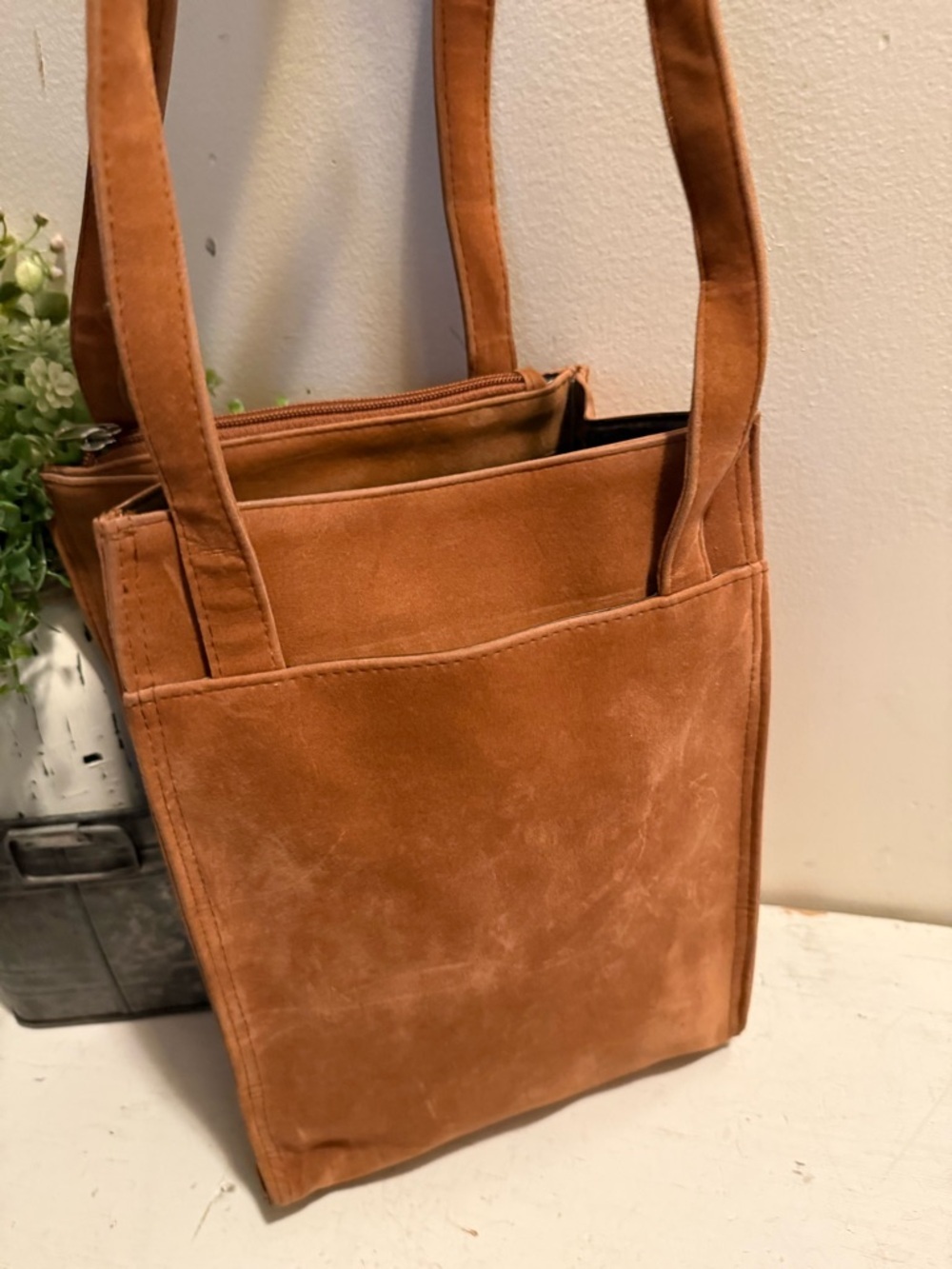 Unbranded Mini Suede Tote In Cognac Color EUC